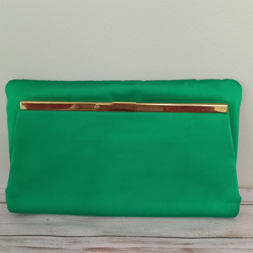 Chic Green Clutch with Gold Trim